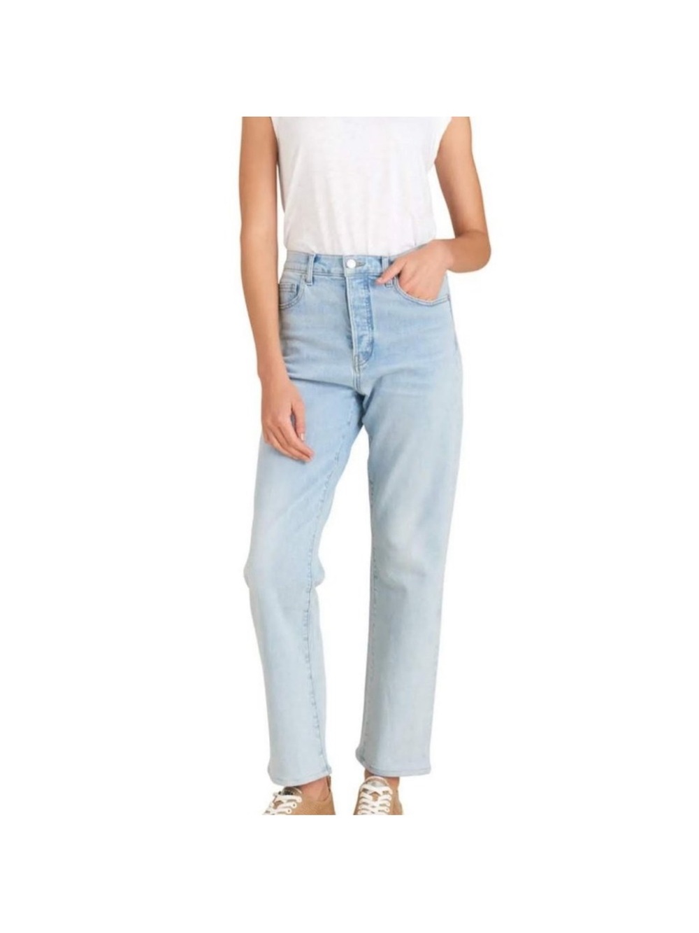 Veronica Beard Pale Blue High-Rise Straight-Leg Jeans